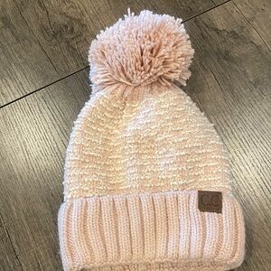 C.C Pink & White Pom-Pom Insulated Beanie